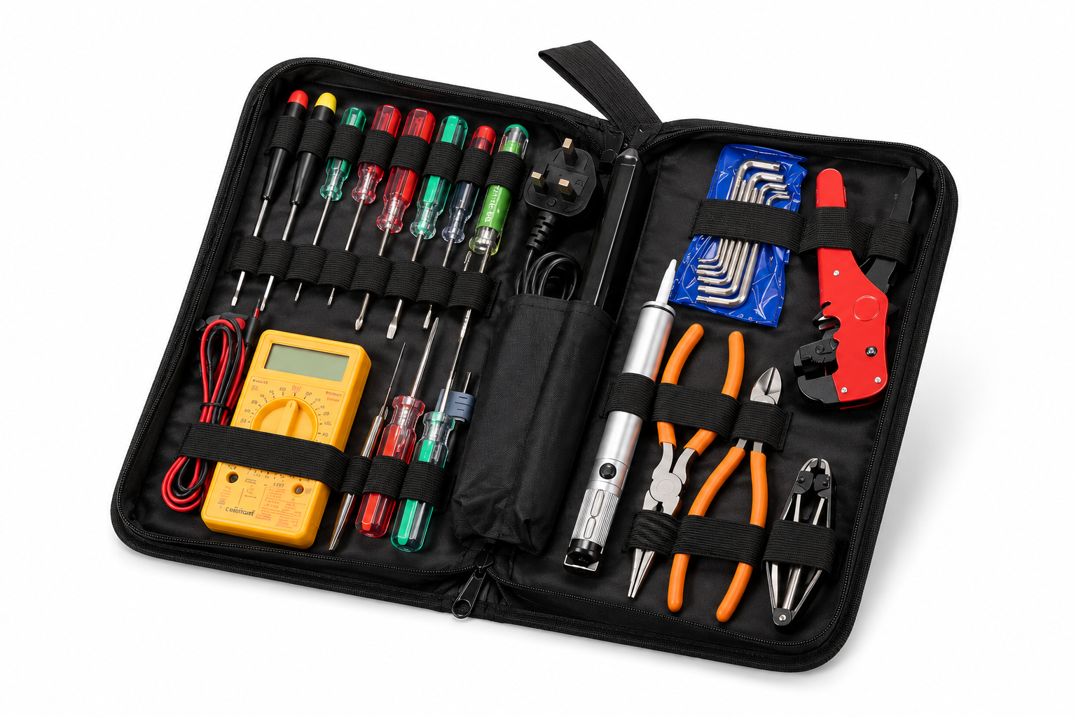 25pc Electronics Repair Tool Kit Soldering Iron Multimeter Pliers