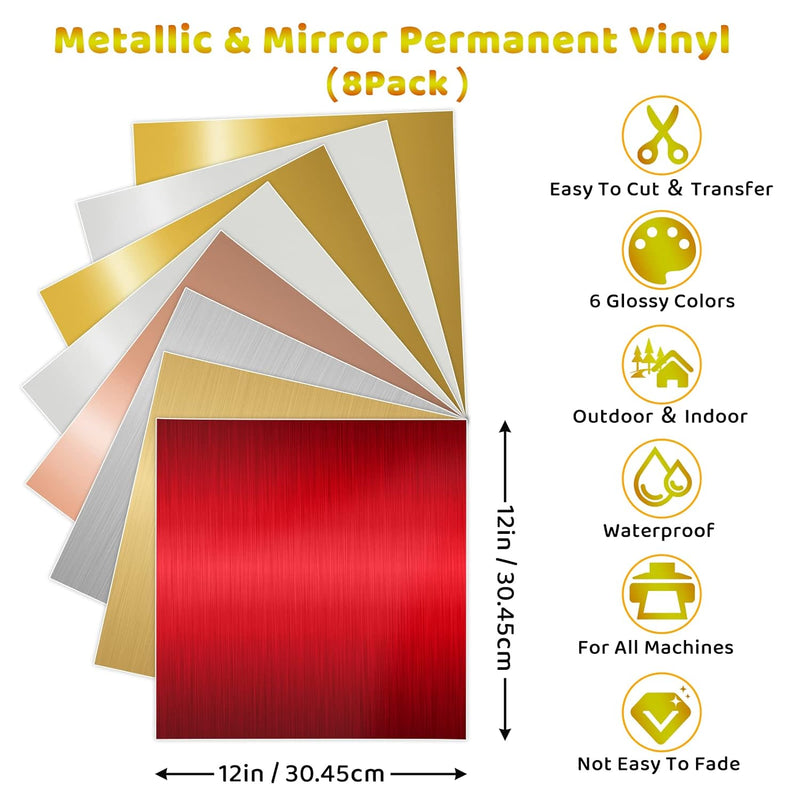Self Adhesive Vinyl  8 Pack Metallic Permanent Adhesive Vinyl Bundle