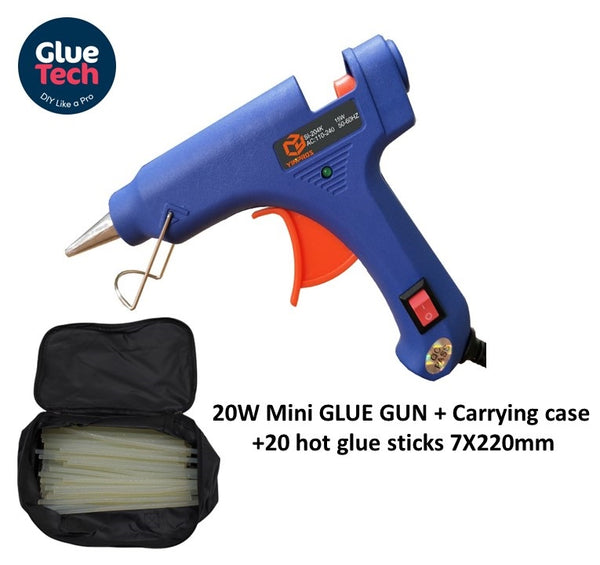 20w blue Mini HOT Glue Gun kit +20 Hot Glue Sticks 7*220mm & kit bag for Craft DIY