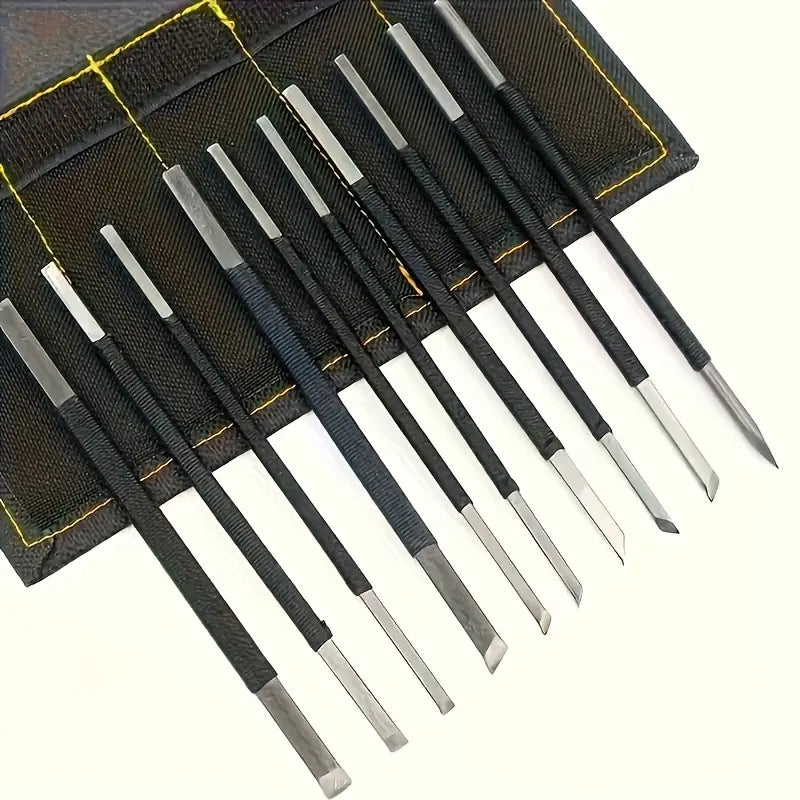 10pcs High Carbon Steel Crafting Knives Set – Wood, Stone &amp; Seal Carving Tools
