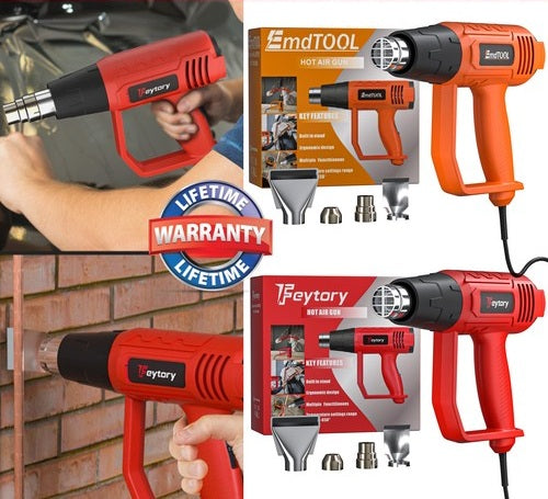 2000W Heat Gun Hot Air Gun Dual Temperature 4 Nozzles - Red