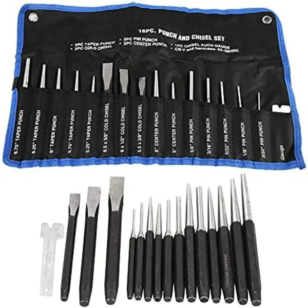 16-Piece Mechanics Punch and Chisel Set – Heavy Duty  Masonry & Automotive Use