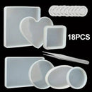 18pcs Silicone Epoxy Resin Mould Set Coasters & Crafting Kit  Heart & Oval Shapes