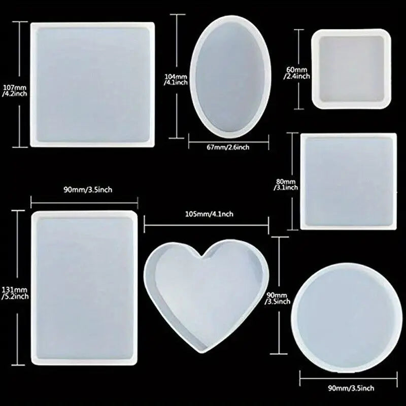 18pcs Silicone Epoxy Resin Mould Set Coasters & Crafting Kit  Heart & Oval Shapes