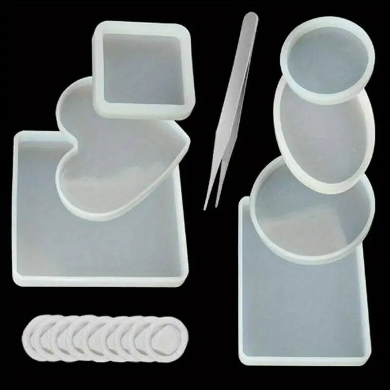 18pcs Silicone Epoxy Resin Mould Set Coasters & Crafting Kit  Heart & Oval Shapes