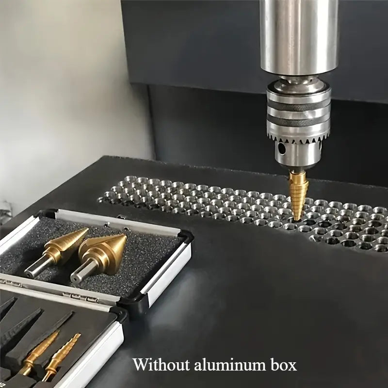 5PCS HSS Coated Step Drill Bit Set – Multi-Size, 1/4" & 3/8" Shanks, Metric & Inch Markings – Metal, Wood, Plastic