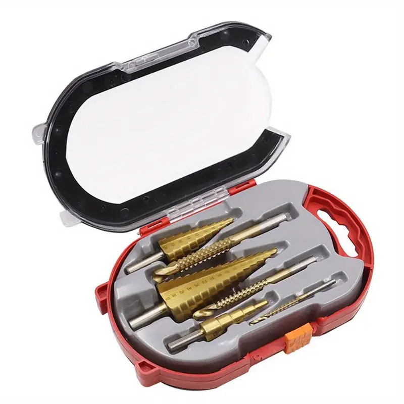 6Pcs Titanium Coated Spiral Step Cone Drill Bit Set 4-32mm with Hex Shank
