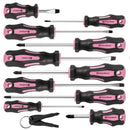12pc Magnetic Screwdriver Set – 5 Phillips, 5 Flathead + 2 Key Drivers, Cushioned Grip Handles (Pink)