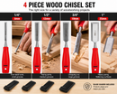 4Pc Wood Chisel Set Bevel Edge Woodworking Carpentry Hand Tools 1/4 1/2 3/4 1"