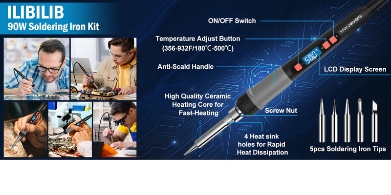 Digital Soldering Iron Kit – 90W Ceramic Heater with LCD Display