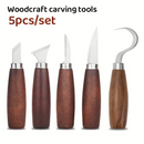 5pcs Wood Carving Knife Set – Carbon Steel Engraving Tools with Wooden Handle