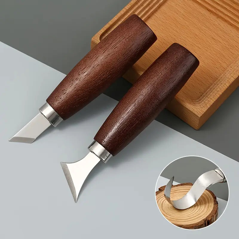 5pcs Wood Carving Knife Set – Carbon Steel Engraving Tools with Wooden Handle