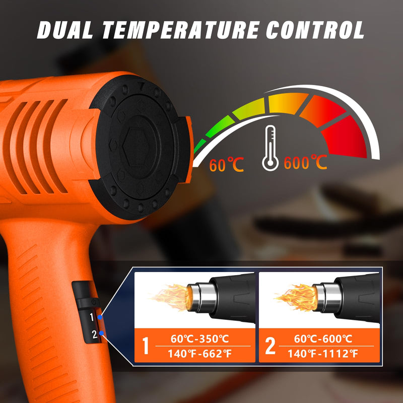 2000W Heat Gun Hot Air Gun Dual Temperature 4 Nozzles - Red