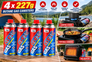 4 x 227g Butane Gas Canisters – Camping Stove, Cooker & Heater Fuel