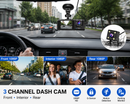 3 Channel 1080P Car Dash Cam – Front, Interior & Rear Recording