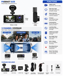 3 Channel 1080P Car Dash Cam – Front, Interior & Rear Recording
