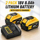 2 Pack 18V 8.0Ah Lithium Battery with DCB112 Charger Compatible with DeWalt XR