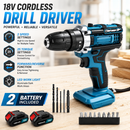 18V Cordless Drill Driver Kit - 2 Batteries - Electric Screwdriver