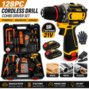21V Brushless Cordless Drill Driver 128pc Tool Kit 2 Batteries Charger Case