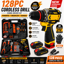 21V Brushless Cordless Drill Driver 128pc Tool Kit 2 Batteries Charger Case