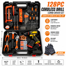 21V Brushless Cordless Drill Driver 128pc Tool Kit 2 Batteries Charger Case