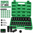 20-Piece 1/2" Drive Deep Impact Socket 8-32mm 6 Point