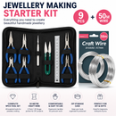 Jewellery Making Starter Kit – 9Pcs Pliers & Tools Set + 50M 0.7mm Craft Wire