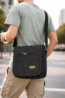 Black Messenger Shoulder Bag 30×30cm | Multi Pocket Crossbody Bag with Zip