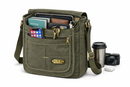 Olive Green Messenger Shoulder Bag | Crossbody Bag with Multiple Zip Pock