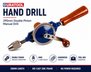 Duratool Hand Drill 290mm Double Pinion Manual Hand Drill 6mm Chuck Woodworking D02329