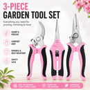 3PCS Garden Pruning Shears Set – Stainless Steel PINK