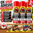 3x Heavy Duty Spray Adhesive 500ml Multi Purpose Glue Carpet Fabric Leather Aerosol