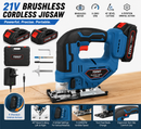 21V Brushless Cordless Jigsaw – 2 x Batteries & Fast Charger