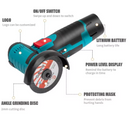 Mini Brushless Cordless Angle Grinder – 2 x Rechargeable Batteries