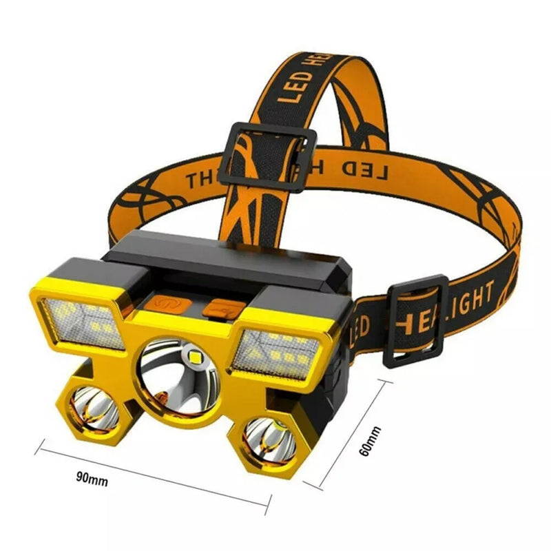 Super Bright 5-LED USB Rechargeable Headlamp – Waterproof Outdoor Head Flashlight