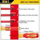 10pc VDE 500V Insulated Magnetic Screwdriver Set- Electrician Slotted Phillips Torx + Pouch