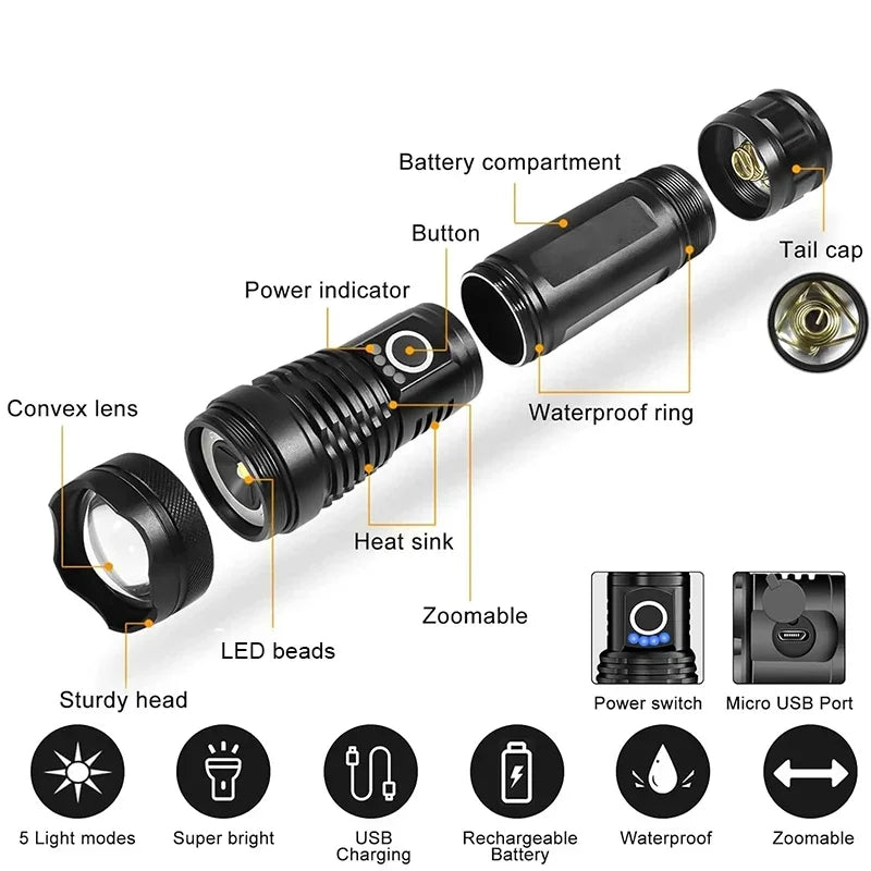 Tactical Flashlight kit - 26650 battery with box Rechargeable High Power LED