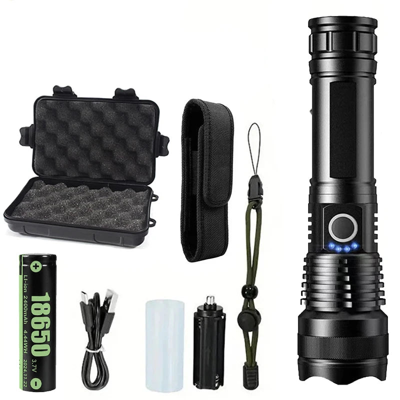Tactical Flashlight kit - 26650 battery with box Rechargeable High Power LED