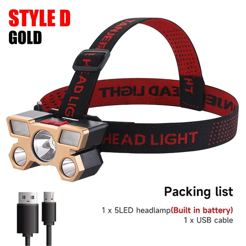 Rechargeable 5-LED Headlamp – Built-in 18650 Battery
