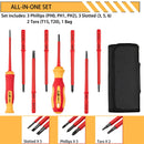 10pc VDE 500V Insulated Magnetic Screwdriver Set- Electrician Slotted Phillips Torx + Pouch