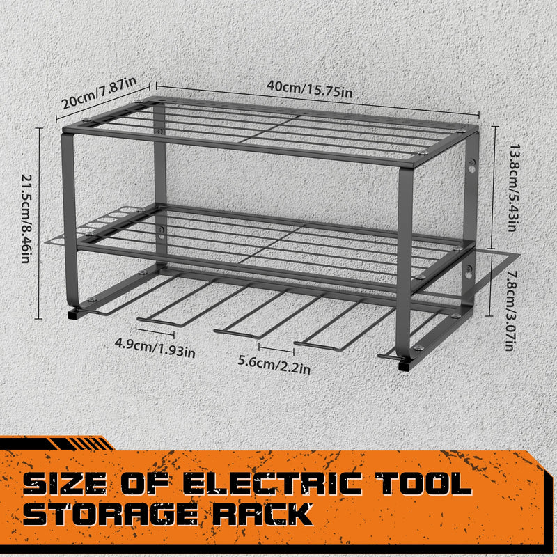 Wall Mounted Power Tool Organiser with 4 Drill Holders 3-Tier Shelf