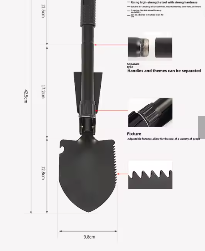 Portable Folding Shovel – Multifunctional Outdoor Tool for Camping, Hiking, Fishing