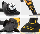 125mm Brushless Cordless Angle Grinder 21v – 2 x Batteries yellow