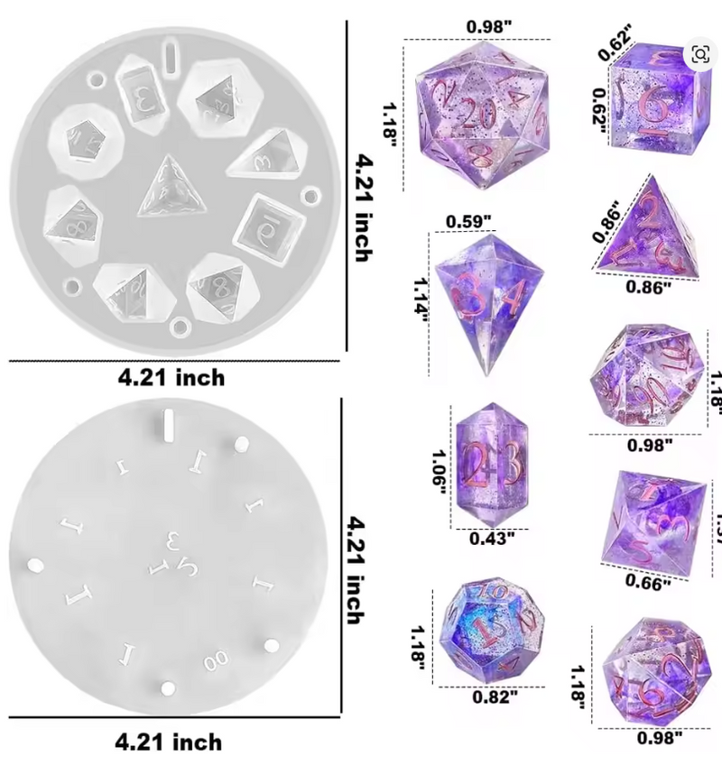 Silicone Casting mold Upgraded 9 Piece Sharp Edge Polyhedral Dice Mold