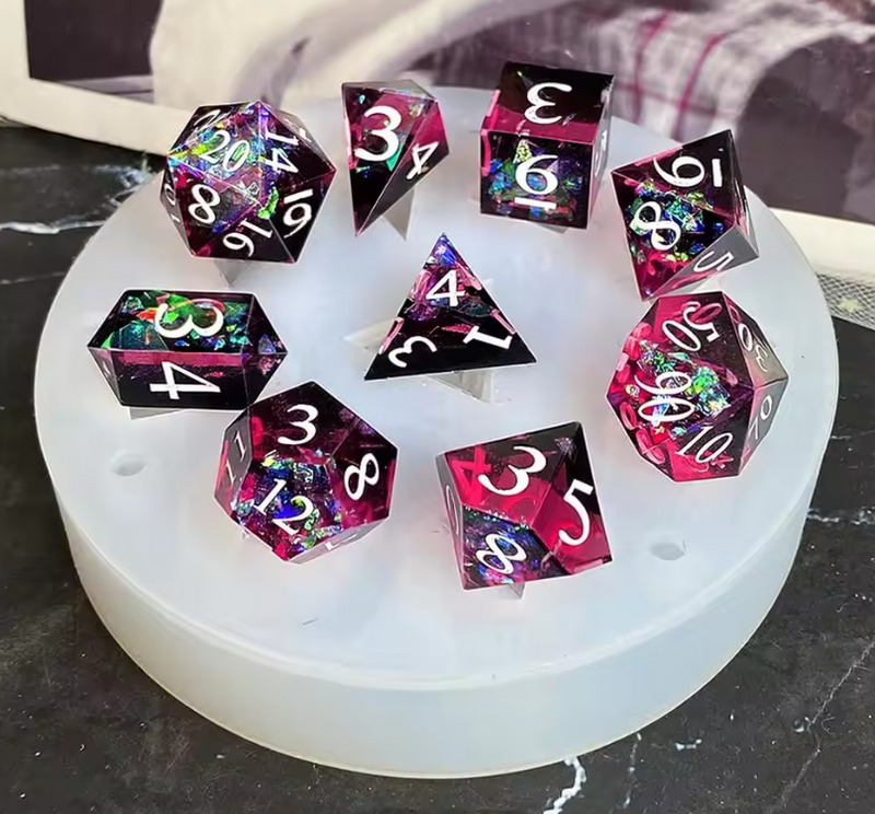 Silicone Casting mold Upgraded 9 Piece Sharp Edge Polyhedral Dice Mold