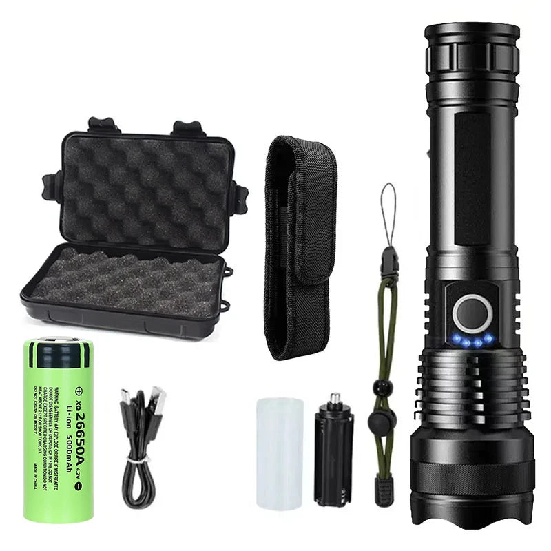 Tactical Flashlight kit - 26650 battery with box Rechargeable High Power LED