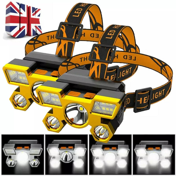 Super Bright 5-LED USB Rechargeable Headlamp – Waterproof Outdoor Head Flashlight