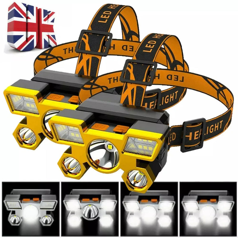 Super Bright 5-LED USB Rechargeable Headlamp – Waterproof Outdoor Head Flashlight
