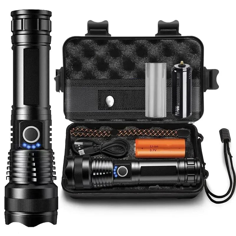 Tactical Flashlight kit - 26650 battery with box Rechargeable High Power LED