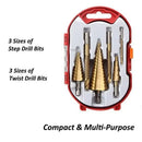 6-Piece Titanium-Coated Drill Bit Set – Step &amp; Twist Bits